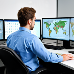 GIS Specialist in Action**

"A GIS specialist working at a computer in a modern office, analyzing geographic data on multiple monitors, fully clothed, appropriate attire, safe for work, perfect anatomy, natural proportions, professional, high quality, showcasing map visualizations and data analysis tools."

**