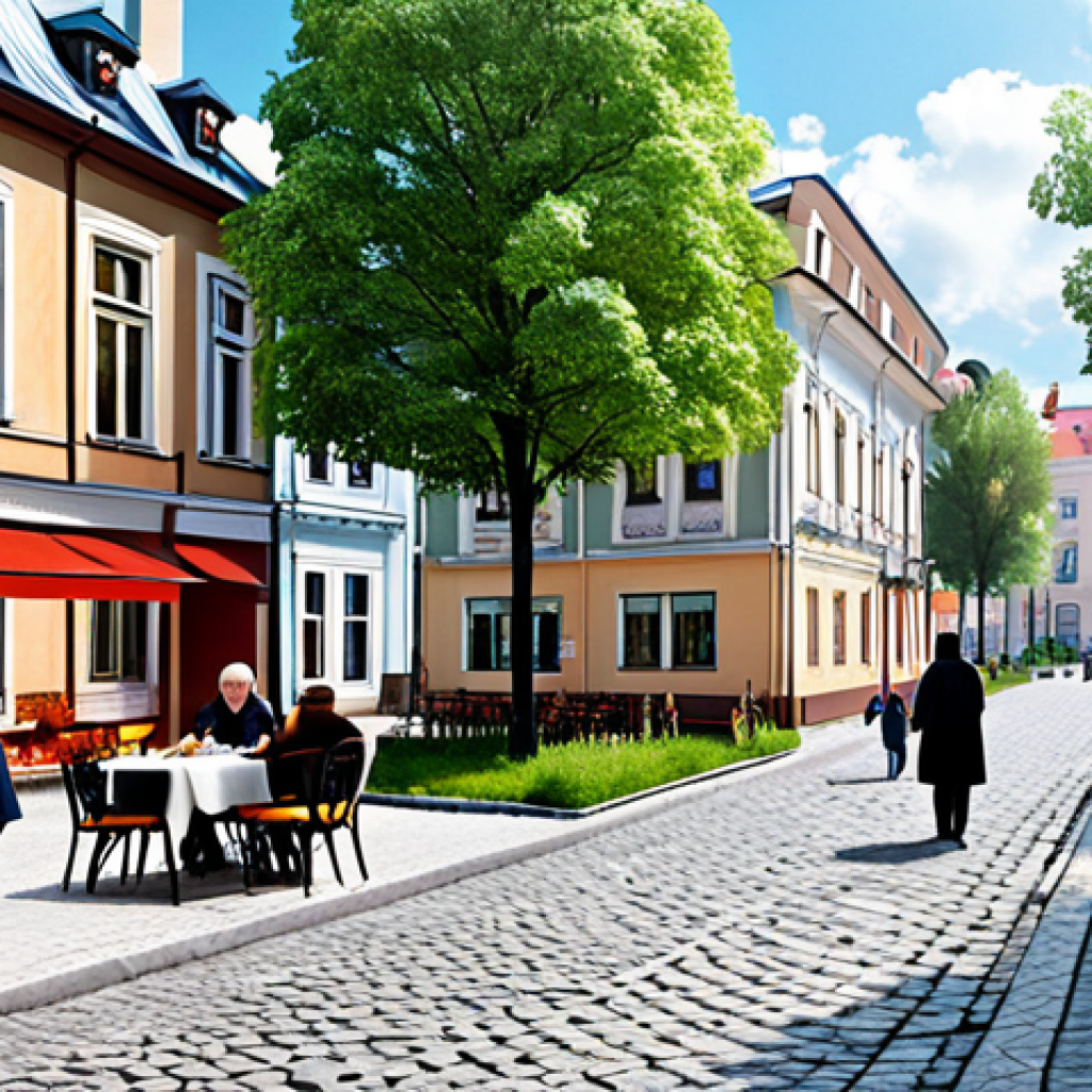 지역 개발과 지리학 - **Image:** A digitally painted scene of a revitalized Russian provincial town square. Focus on the b...