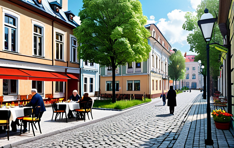 지역 개발과 지리학 - **Image:** A digitally painted scene of a revitalized Russian provincial town square. Focus on the b...