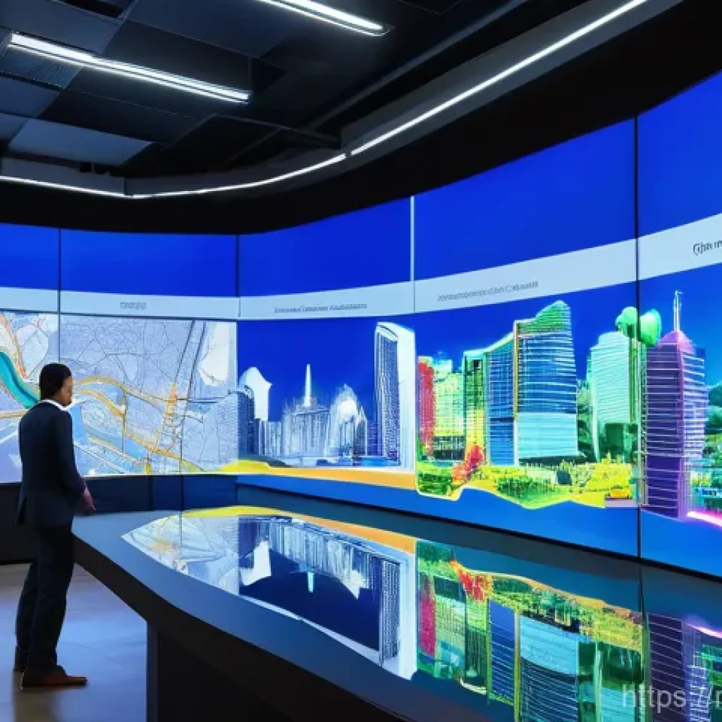 GIS 지리정보시스템 - **Prompt 1: "Smart City Development with GIS"**
"A clean, professional control room with large, ...