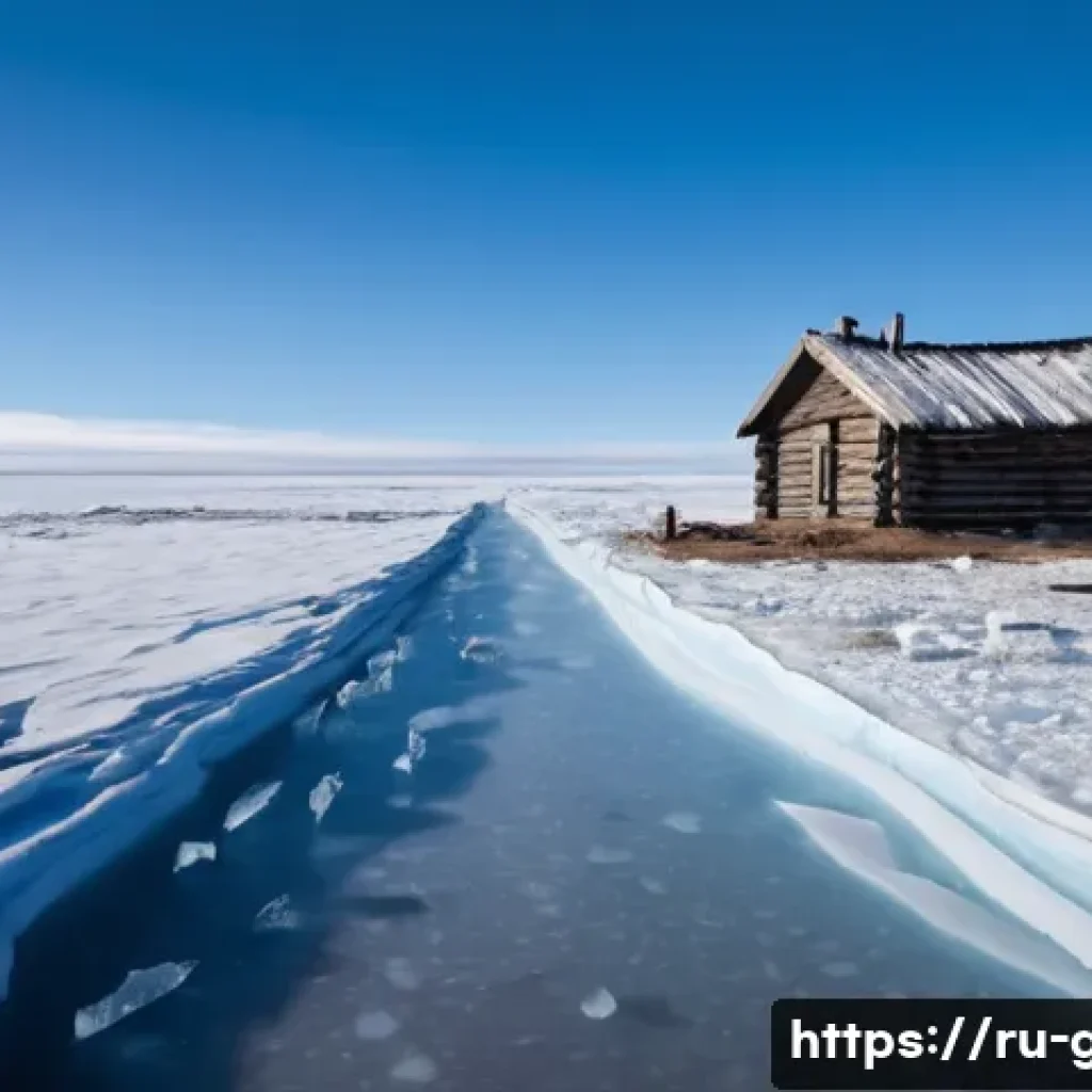 기후 변화에 따른 지역별 영향 - **Prompt:** A dramatic scene in the Russian Arctic illustrating the consequences of thawing permafro...