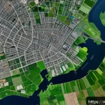 Home 19 지리학 데이터 모델링 - A high-resolution satellite view of a sprawling modern Russian city with dynamic overlays showing re...