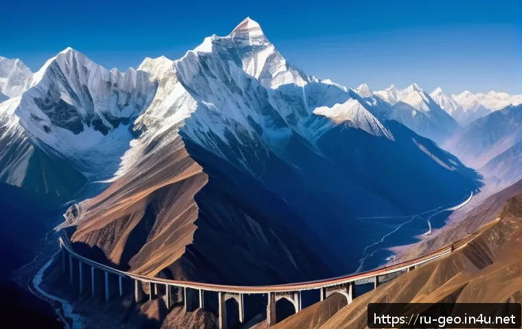 지리적 경계와 정치 - A detailed aerial view of a rugged Himalayan mountain border between India and China, showcasing tow...
